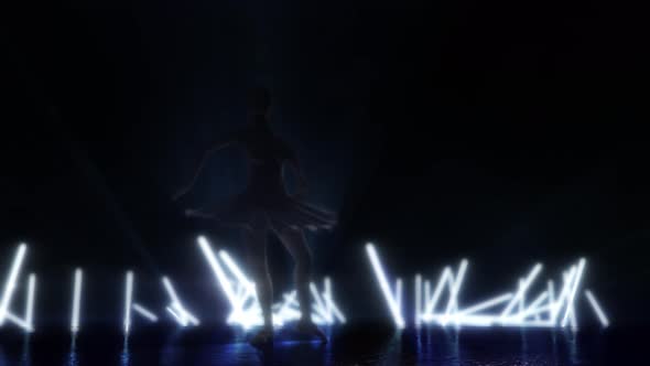 3D Animation  Silhouette Ballet Dancer In Lighting Stage