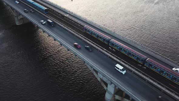 Aerial View of the Metro Bridge in Kiev Ukraine