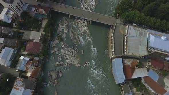 Muddy Water Flows in Rapid Rioni River, Kutaisi City in Georgia, Ecology