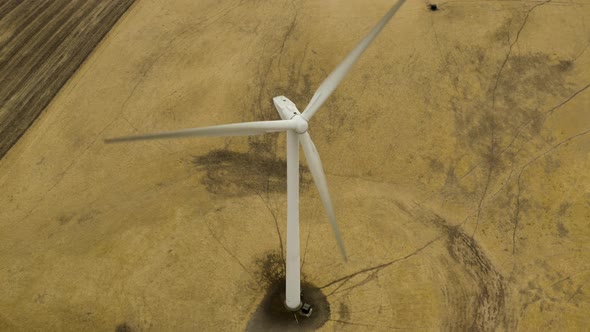 Aerial shot of wind turbines in a field on Montezuma Hills.