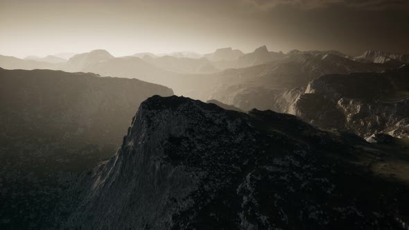 Dramatic Sky Over Steps in a Mountain.