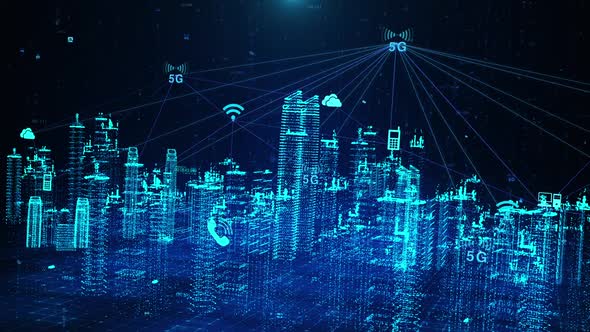 5g Network Signal Connection Of Internet Of Things In Virtual Technology Smart Digital City