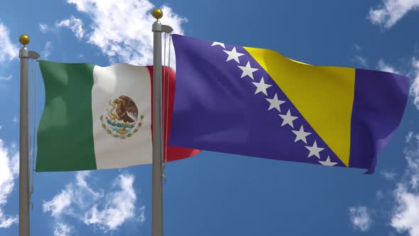 Mexico Flag Vs Bosnia And Herzegovina Flag On Flagpole