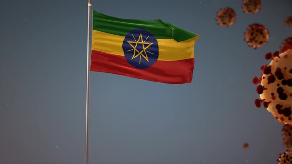 Ethiopia Flag With Corona Virus Attack 4K