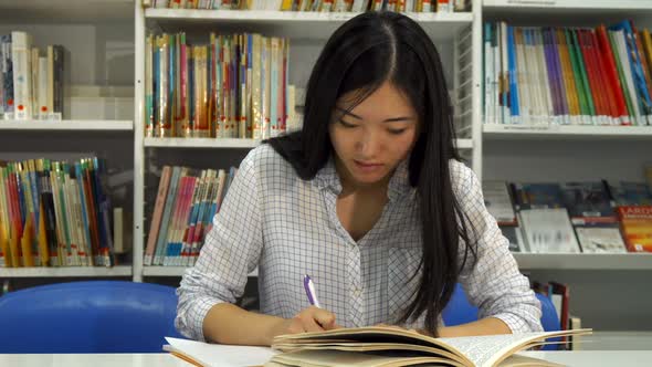 Female Student Studies at the Library