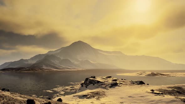 Mountains Covered with Ice in Antarctic Landscape