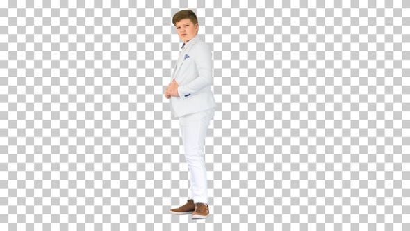 Teenager boy in a white suit posing, Alpha Channel