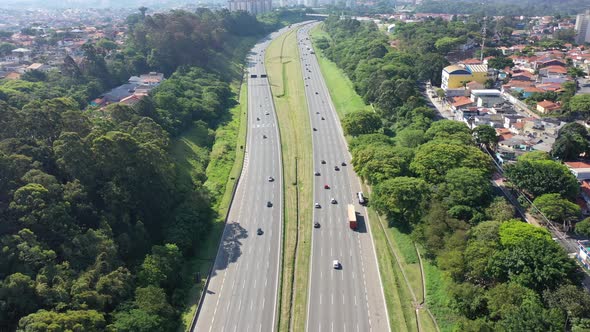 Bandeirantes highway near downtown Sao Paulo Brazil. Famous brazilian road