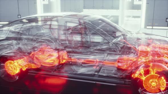 Transparent Car with Engine in Laboratory alt