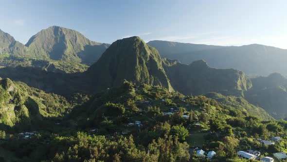 Aerial view of mountain landscape on Sao Miguel Island, Portugal.