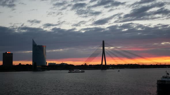 Sunset time lapse from Vanšu Bridge in Riga 