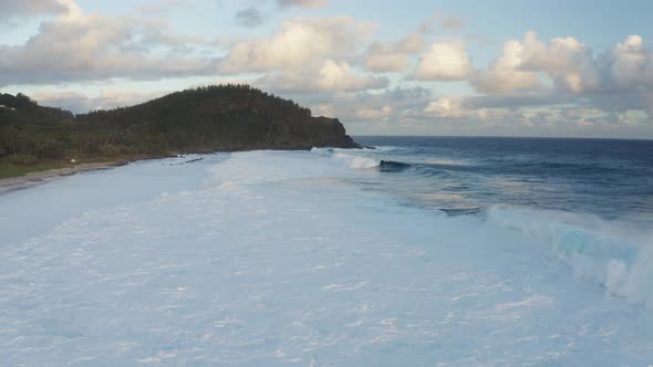 Aerial view of Grande Anse beach at sunset, Petite Ile, Reunion.