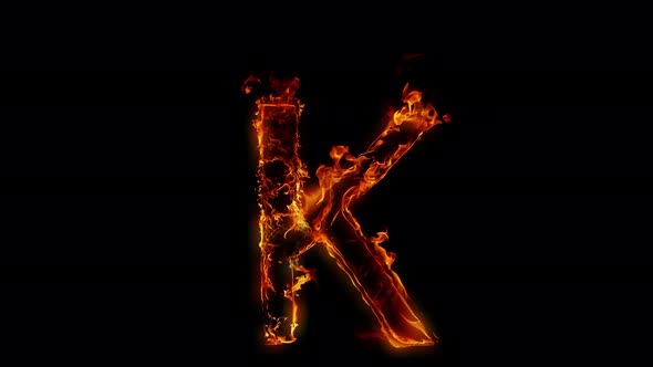 Super Slow Motion Shot of Burning Letter K Isolated on Black Background at 1000 Fps