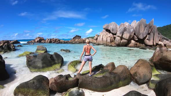 Happy Woman at Anse Cocos