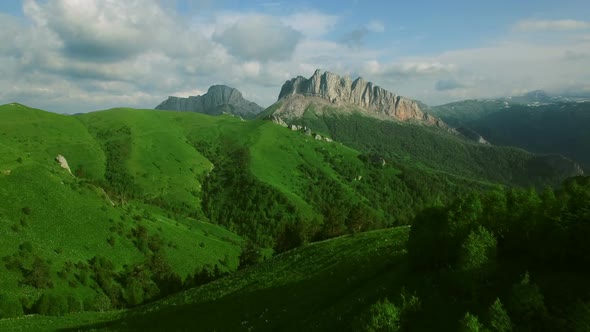 Aerial View Above Mountain Acheshbock In Caucasus