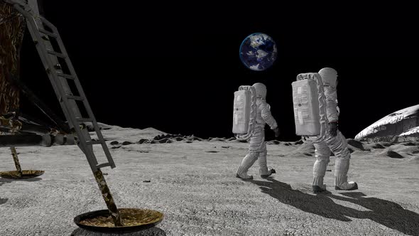 Astronauts Discovers an Alien Ship on the Moon. Conspiracy Theory Concept.