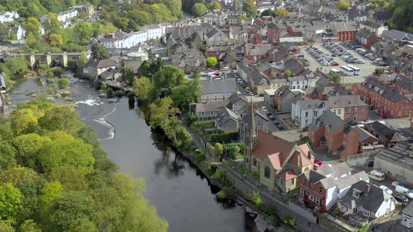 Old Church and River in Llangollen Wales