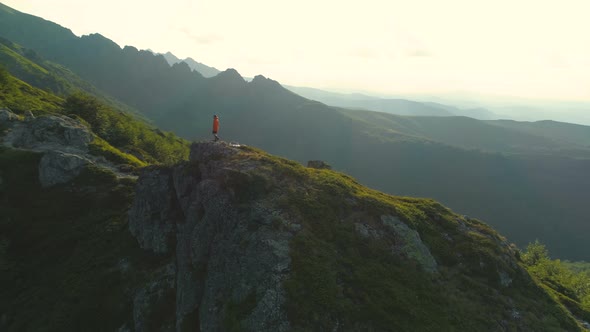 Man Hike on the Peak of Rocky Mountains Botev Peak Bulgaria