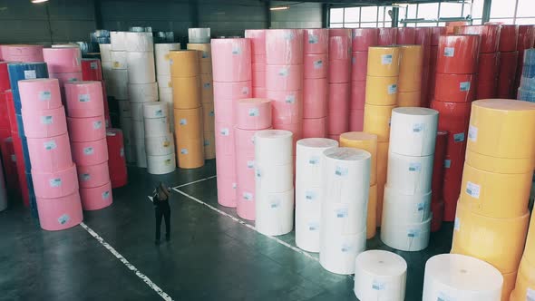 Rolls of Coloured Paper Kept in the Warehouse Unit
