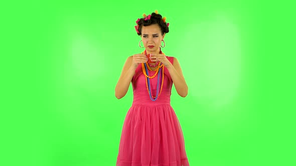 Girl Drinks Unpalatable Coffee and Is Disgusted on Green Screen