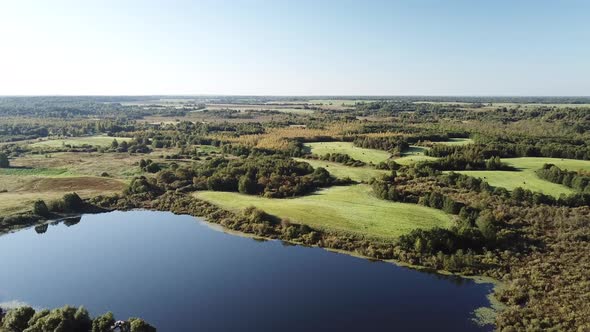 Flight Over Beautiful Lakes Near The Village Of Ostrovno