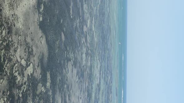 Vertical Video of Low Tide in the Ocean Near the Coast of Zanzibar Tanzania Aerial View