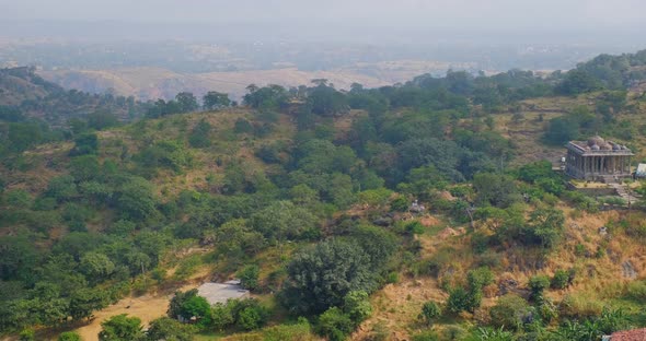 Kumbhalgarh Fort and Indian City Kumbhalgarh Aerial View, Trees and Fortress Ancient Walls on