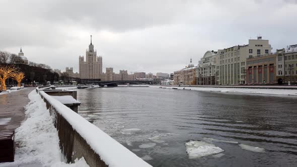 View of a Highrise Building on Kotelnicheskaya Embankment From Zaryadye Park