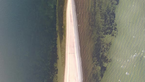 Flying over the sandbar in Rewa village at the Baltic Sea in Poland, Europe