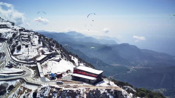 Drone view on world famous paragliding spot in Oludeniz, Fethiye, Turkey