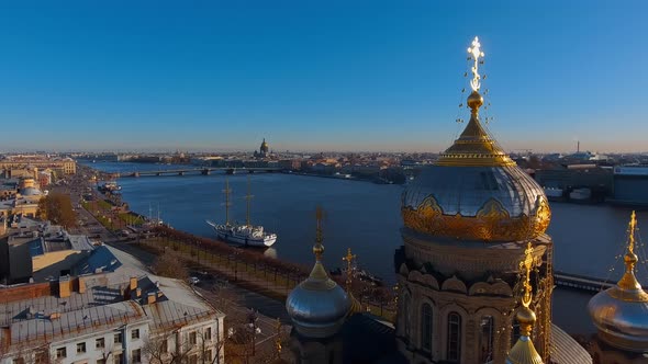 Aerial Footage of Golden Dome of Church of the Assumption of the Blessed Virgin Mary Blockade Temple