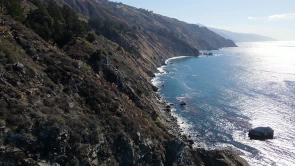 Aerial of the rugged coastline in California