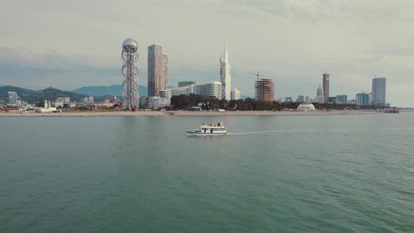 Awesome Aerial View of Batumi City Harbor and Black Sea Georgia Europe