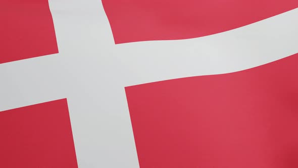 National Flag of Denmark Waving Original Size and Colors 3D Render Dannebrog with White Scandinavian