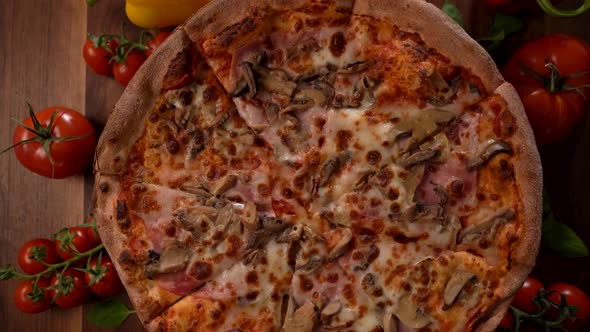 Pizza with Ham and Mushrooms