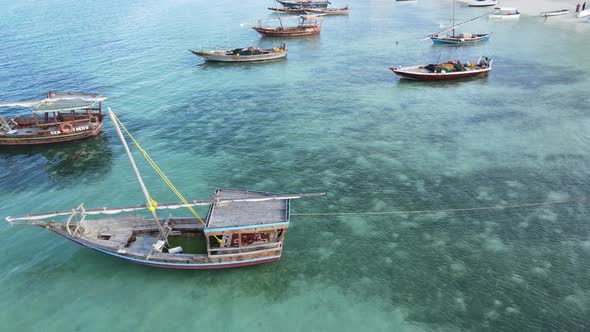 Boats in the Ocean Near the Coast of Zanzibar Tanzania Slow Motion