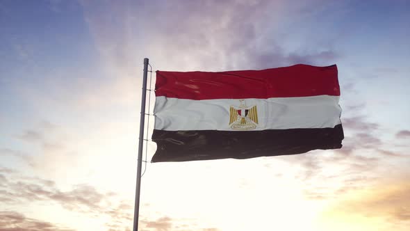 Egypt Flag Waving in the Wind Dramatic Sky Background