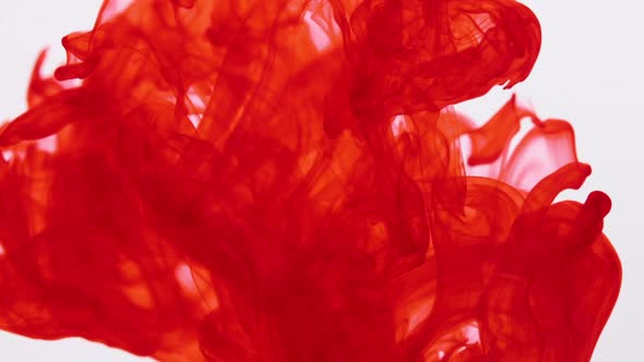 Red ink mixing into water and spreading