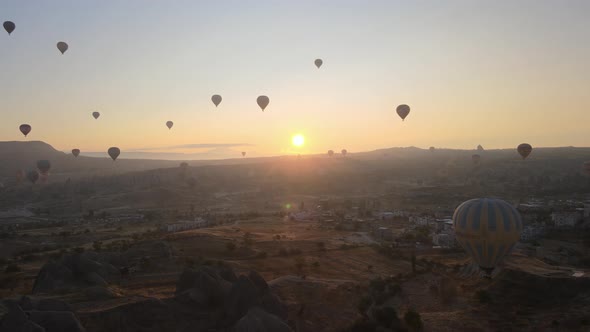 Cappadocia, Turkey : Balloons in the Sky. Aerial View