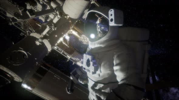 Astronaut Outside the International Space Station on a Spacewalk