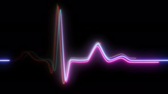 Neon Heartbeat on Black Isolated Background