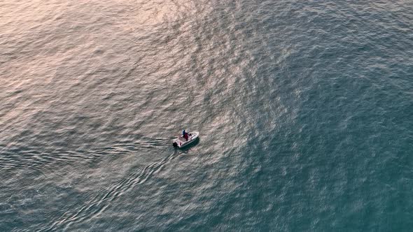 Fishermen fish far out to sea Aerial View Tukey Alanya 4 K