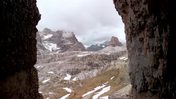 Drone Flying over Dolomites Mountains in Italy South Tyrol at Sunrise