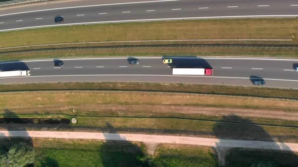 Aerial Vertical Shot. Cars Driving By the Road. Traffic on the Highway.  Footage From Drone.