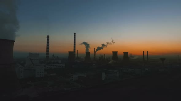 Aerial View Oil Refinery At Sunset