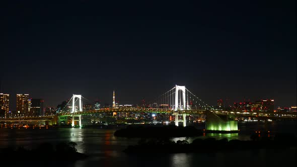 Beautiful Rainbow bridge in Tokyo city in Japan