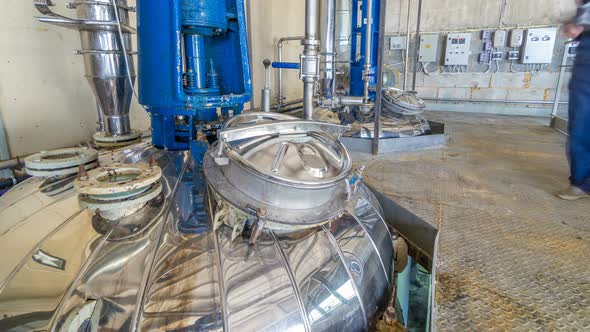 A Number of Steel Tanks for Mixing Liquids Timelapse Hyperlapse. Stainless Steel, Industry.