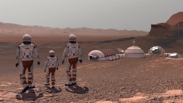 Family of Colonists on Mars