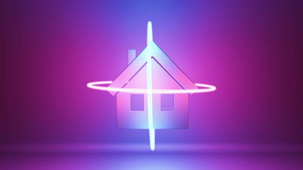 Abstract building in neon glow.