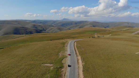 Aerial View of the Road Passing By the Caucasus Mountain Range Elbrus Region